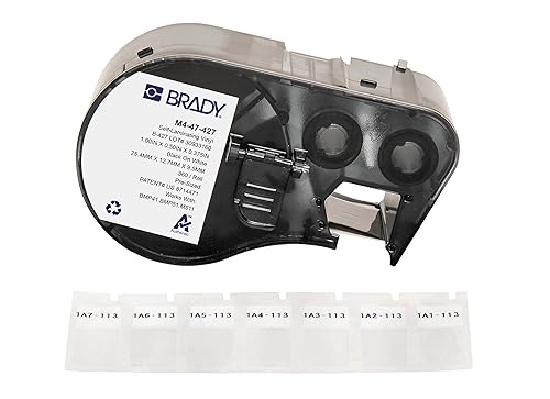 Brady Authentic (M4-47-427) Self-Laminating Vinyl Wrap Around Labels 0.5 H x 1 W Black on White, Clear, 360 Labels. for use with The BMP41, BMP51, and M511 Label Printers