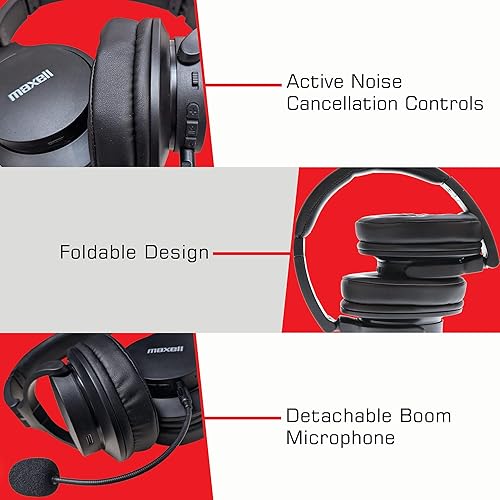 Maxell Active Noise Cancellation Headphone Detachable Boom Mic & Built-in Mic - Immersive Sound with Bluetooth ANC Headphones, 20dB Noise Reduction, 40mm High-Fidelity Drivers, 10-Hour Playtime