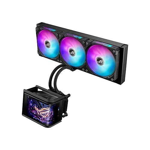 ASUS ROG RYUO IV SLC 360 ARGB All-in-one CPU Liquid Cooler with Shortened tubing maximizes a Clean Aesthetic, Curved 6.67-inch AMOLED Display Supports 3D-Effect Video or Customized System Information