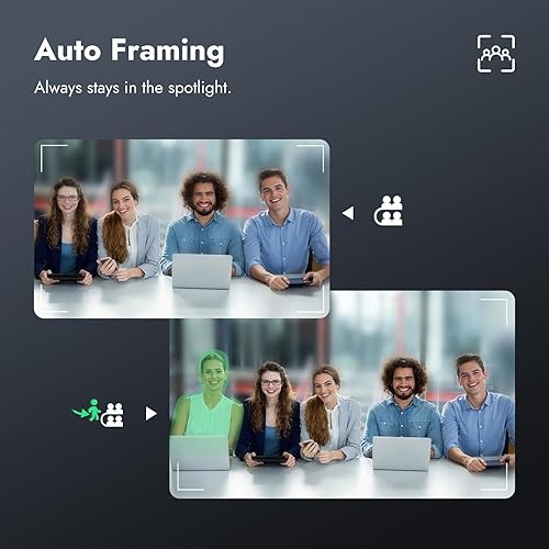 ROCWARE RC821U 4K UHD Webcam with 120° Wide-Angle Lens, Built-in Noise-Canceling Microphone, AI-Powered Auto-Framing, USB Plug-and-Play Camera for Video Conferencing and Streaming