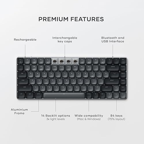 Satechi SM1 75% Mechanical Keyboard for Mac and Windows, LED Backlit Bluetooth Keyboard, 84 Keys Compact Wireless, Gaming, for Mac and Windows - Dark Gray/Gray 84 Keys Dark Gray/ Gray