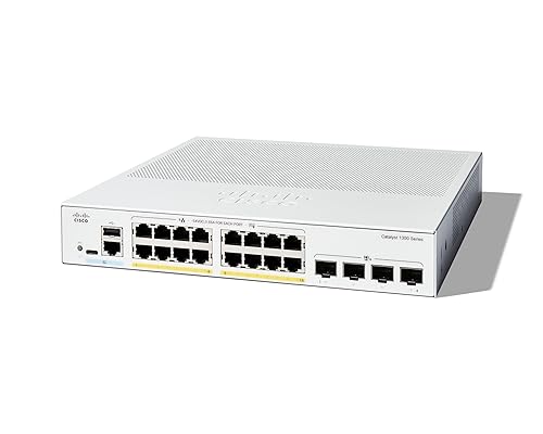 Cisco Catalyst 1300-16P-4X Managed Switch, 16 Port GE, PoE, 4x10GE SFP+, Limited Lifetime Protection (C1300-16P-4X) Cisco Catalyst 1300 Switch / 16-port GE / PoE+ /120W / 4 x 10G uplinks