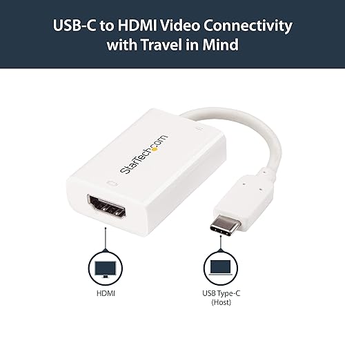 StarTech.com USB C to HDMI 2.0 Adapter with Power Delivery - 4K 60Hz USB Type-C to HDMI Display Video Converter - 60W PD Pass-Through Charging Port - Thunderbolt 3 Compatible - White (CDP2HDUCPW)