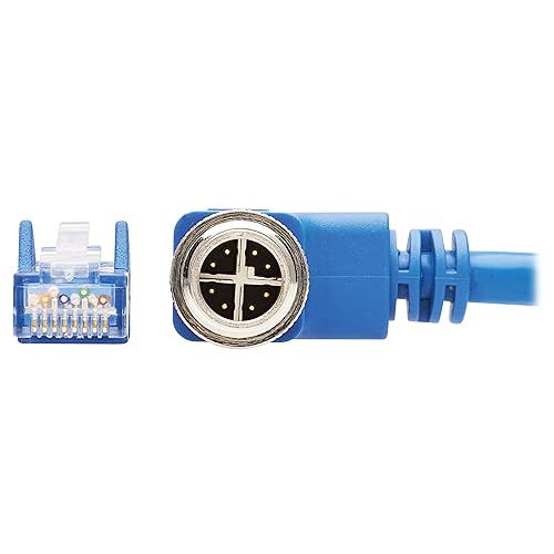 Tripp Lite M12 X-Code Right-Angle to RJ45 Cat6 Ethernet Cable (M/M), 1 Gbps, UTP, UL CMR-LP Certified for 60W PoE, Heavy-Duty IP68 Rating, 3.3 Feet / 1 Meter, (NM12-604-01M-BL) Right-Angle M12 to RJ45 3.3 ft / 1M