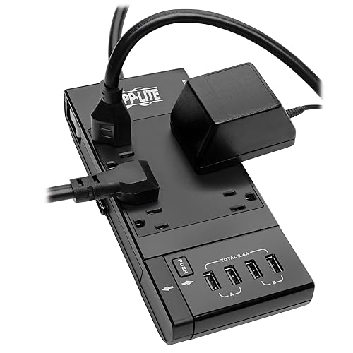TRIPP LITE Safe-IT Surge Protector with Retractable Charging Station, 6-Outlets, 4-USB Fast Charging Ports, Hospital-Grade Protection, 8ft / 2.4M Cord, $50,000 Insurance, (TLP68UBAM), Black
