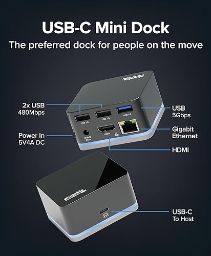 Plugable USB-C Wired Cube Mini Docking Station - Compact HDMI, Gigabit Ethernet, and 3 USB Ports - Works with USB-C, USB4, and Thunderbolt, MacBook, Windows, Chromebook - No Host Charging