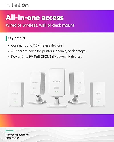 HPE Networking Instant On Access Point AP22D 2x2 WiFi 6 Indoor Wireless Access Point | Single-Room, Secure, Smart Mesh Support | Power Source Included | US Model (S0J32A) Power Adapter Included