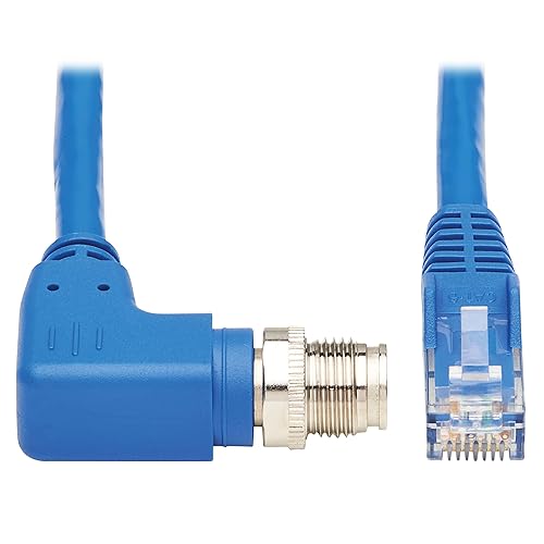 Tripp Lite M12 X-Code Right-Angle to RJ45 Cat6 Ethernet Cable (M/M), 1 Gbps, UTP, UL CMR-LP Certified for 60W PoE, Heavy-Duty IP68 Rating, 3.3 Feet / 1 Meter, (NM12-604-01M-BL) Right-Angle M12 to RJ45 3.3 ft / 1M
