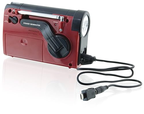 Weather X WR182R NOAA Weather Band and AM/FM Radio Flashlight with Dynamo Hand Crank Power (Red/Black)