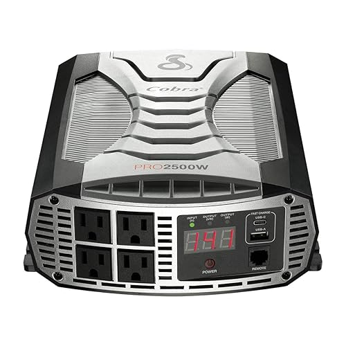 Cobra PRO 2500W Professional Grade Power Inverter, Portable – 2500-Watt Car Charger, 4 Grounded AC Outlets, 2 Fast Charge USB Ports and Remote Controller (CPIALCDG1) Compatible 2500 Watt
