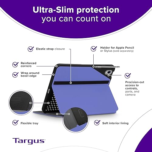 Targus Click-in iPad 10th Generation Case 2022 10.9 Inch Shock Absorbing Tray Slim Protective Cover, Models A2696 A2757 A2777, Purple (THZ93207GL)