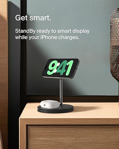 Belkin MagSafe 2-in-1 Wireless Charging Stand for Apple iPhone 13, 14, 15, 16, & AirPods - Fast Charging Station for Multiple Devices - Black Black 2 in 1 Stand