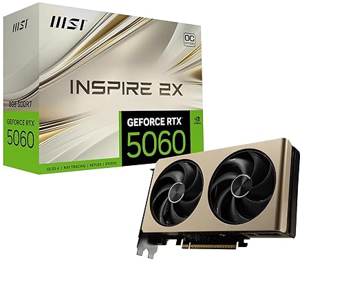 MSI Gaming RTX 5060 8G Inspire 2X OC Graphics Card (8GB GDDR7,TBA-bit, Extreme Performance: TBA MHz, DisplayPort x3 2.1a, HDMI 2.1b, NVIDIA Blackwell Architecture)