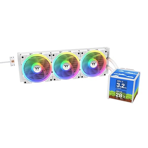 Thermaltake MINECUBE 360 Ultra CPU Liquid Cooler; Intel/AMD Compatible; 3x120mm 500~2000rpm SWAFAN EX ARGB;MAGForce 2.0. 4X 3.95 TFT LCD Screens; Swappable Fan Blades; Snow; CL-W482-PL12SW-A