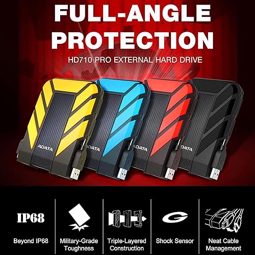ADATA HD710 Pro 2TB USB 3.1 IP68 Waterproof/Shockproof/Dustproof Ruggedized External Hard Drive, Black (AHD710P-2TU31-CBK) Black Pro 2 TB