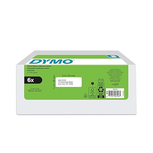 DYMO Authentic LabelWriter Return Address Labels for LabelWriter Label Printers, White, 3/4'' x 2'' (30330), 6 Rolls of 500 3000 Return Address Labels Standard Packaging