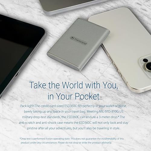 Transcend 2TB, External Solild State Drive, Portable SSD, Compatible w/iPhone 4K ProRes, Up to 2000 MB/s,Type C - TS2TESD360C