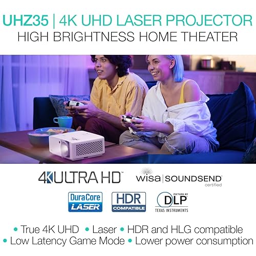 Optoma UHZ35 Projector - 4K UHD Laser Projector for Home Theater and Gaming | High Brightness 3500 Lumens, Compact, HDMI eARC, Lightning Fast Games 1080p 240Hz at 4.4ms and 4K 60Hz at 17ms UHZ35 (Latest, Laser, Long Throw)