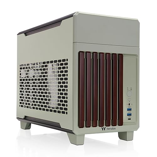 Thermaltake TR100 WS; Wood Front Trim; mITX Support; 18.9 Liters; PCIe 4.0 Riser Cable Included; 360mm GPU Clearance; 280mm Radiator Support; Removable PCIe Bracket; Matcha Green; CA-11A-00SENN-WS