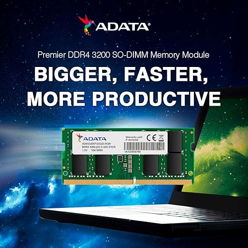 ADATA Premier 32GB Single DDR4 3200MHz CL22 PC4-25600 260-Pin SODIMM Memory RAM Single (AD4S320032G22-SGN)