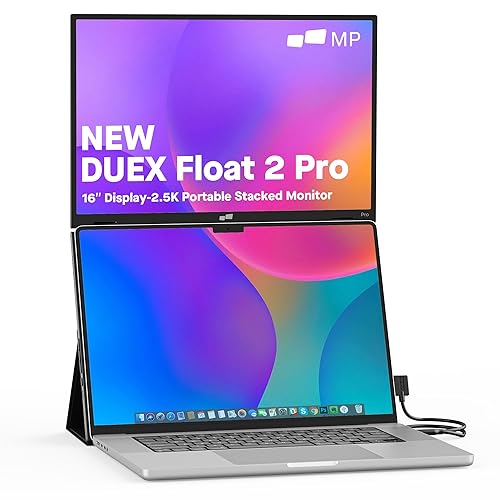 New Mobile Pixels Duex Float 2.0 Pro 2.5 K Portable Monitor, 16 Laptop Screen Extender (Built-in Kickstand), USB C/HDMI Stacked Monitor Extender with Dual Speakers, Windows, MacOS, Switch, Android