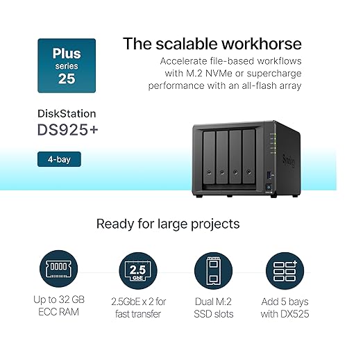 SYNOLOGY 4-Bay DS925+ NAS with Expandable Capacity