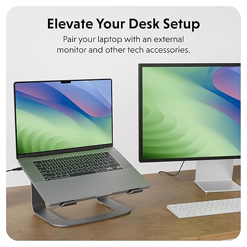 Hyperspace Ergonomic Laptop Stand for Desk — Durable Aluminum Laptop Stand for MacBooks & Devices up to 16 — 5.9 Fixed Height for Optimized Comfort & Cooling (Grey)