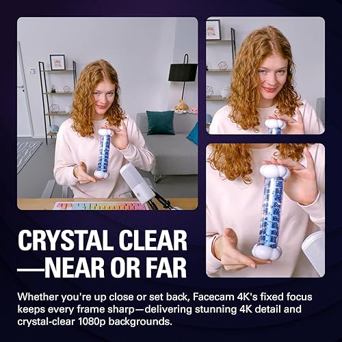 Elgato Facecam 4K - 4K60 Studio Webcam, DSLR-Like Control, Cinematic Effects, 49mm Lens Filters, HDR, Uncompressed Video, Optimized Focus Area | USB-C for PC & Mac