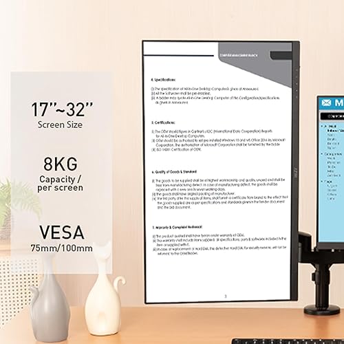 MSI PRO MT81D - Premium Aluminum Dual Monitor Stand Arms, Supports 17-32 & 17.6 lbs per Screen, VESA Compatible, Adjustable Desk Mount, Clamp & Grommet Base, Quick Release Plate - Black