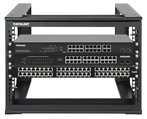 Intellinet 6U 19 2 Post Open Frame Server Wall Mount Rack - 180 Degree Gate Swing, Flatpacked, Antistatic Powder Coated Steel – for IT Network Equipment & AV Devices – 3 Yr Mfg Warranty – 716178 6U 2 Post - Flatpacked