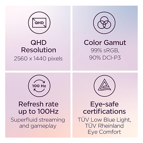 Lenovo L27h-4A Monitor, 23.8 QHD IPS Panel Display, 100Hz, HDR10, USB-C- Waves MaxxAudio®, 1ms MPRT, Cloud Grey NearEdgeless Design 27 QHD 100Hz USB-C