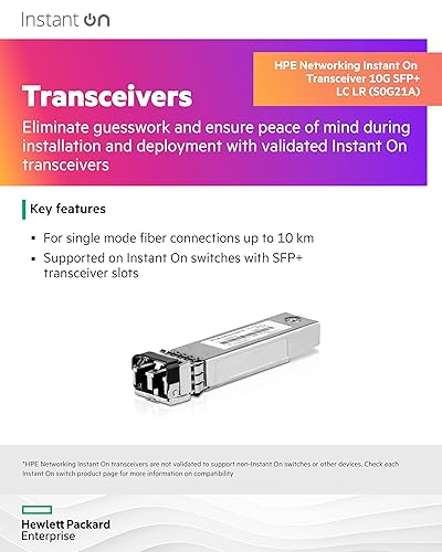 HPE Networking Instant On 10G SFP+ LC LR Transceiver for Single Mode Fiber Connections Up to 10 Km (S0G21A)