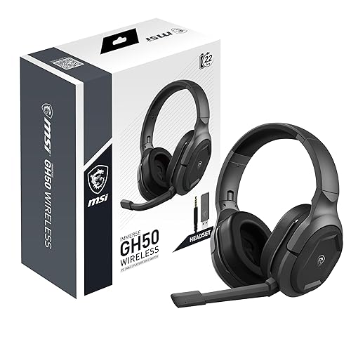 MSI Immerse GH50 Wireless Gaming Headset – 22 Hr Battery Life, 50mm Neodymium Drivers, Detachable Omnidirectional Mic, Lightweight Comfort, Cross Platform Connectivity