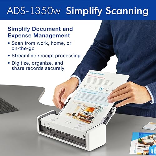 Brother ADS-1350W Wireless Compact Desktop Scanner for Easy Scanning by Small Businesses or Independent Users