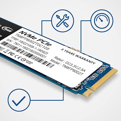 TEAMGROUP MP33 2TB SLC Cache 3D NAND TLC NVMe 1.3 PCIe Gen3x4 M.2 2280 Internal Solid State Drive SSD (Read/Write Speed up to 1,800/1,500 MB/s) Compatible with Laptop & PC Desktop TM8FP6002T0C101 2TB Modern
