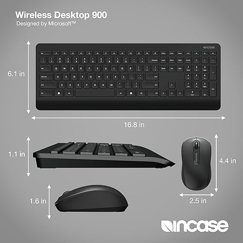 Incase Wireless Desktop 900 Keyboard and Mouse Combo - Designed by Microsoft – Quiet Touch Keys, Ambidextrous Design, Customizable Hotkeys, Two Year Battery Life – Black