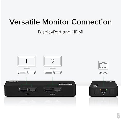 Plugable 4K DisplayPort and HDMI Dual Monitor Adapter for USB 3.0 and USB-C, Compatible with Windows and ChromeOS
