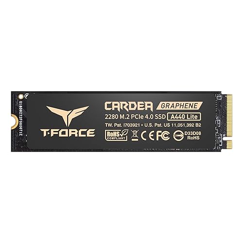 TEAMGROUP T-Force A440 Lite 1TB Graphene Heatsink 3D NAND TLC NVMe Phison PS5027-E27T PCIe 4.0 Gen4x4 M.2 2280 Internal SSD Read/Write 7200/6200 MB/s TM8FFQ001T0C129 1TB A440 LITE