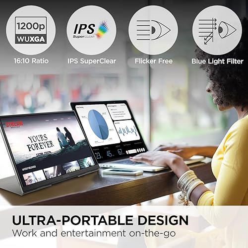 ViewSonic VG1656N 16 Inch 1200p IPS Wireless Portable Monitor with 2 Way Powered 60W USB C, Built-in 4000 mAh Battery and Stand with Smart Cover 1200p True Wireless