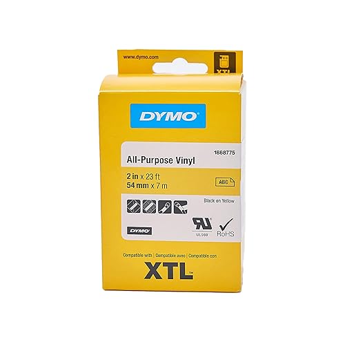 DYMO XTL All-Purpose Vinyl Labels, 1/2 x 23', Black on Clear Black on Yellow 2 (54MM)