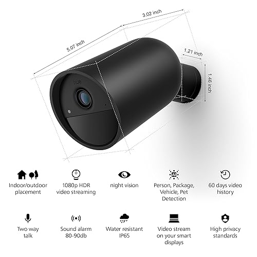 Philips Hue Secure Battery-Powered Smart Home Security Camera, Black - 1 Pack - 1080P HD Video - Night Vision - Motion Detection - Two-Way Talk - Indoor/Outdoor - Weatherproof - Works with Hue App