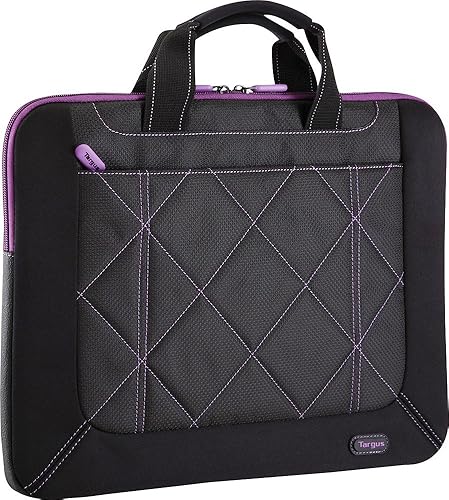 Targus 16-inch Pulse Laptop Sleeve Slipcase - for 16 Laptops, Modern Design, Plush Interior, Womans Computer Bag, Black/Purple (TSS57401US)