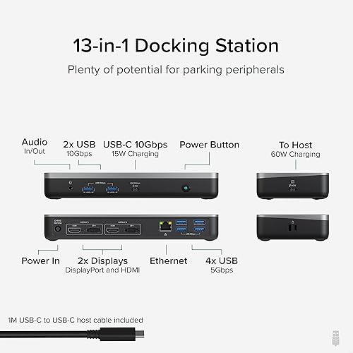 Plugable 12-in-1 Dual 4K USB C Docking Station, Works with Chromebook Certified, 60W Charging Dock, Compatible with ChromeOS and Windows, 2X HDMI, 2X DisplayPort, 1x Ethernet, 1x USB-C, 6X USB, Audio