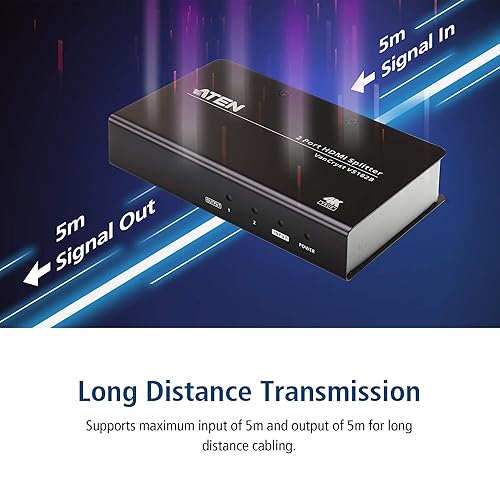 Aten Technologies - VS182B - Aten 2-Port True 4K HDMI Splitter - 4096 x 2160-49.21 ft Maximum Operating Distance - HDMI in - HDMI Out - Metal
