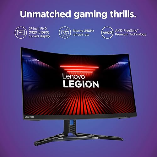Lenovo Legion R27fc-30 Gaming Monitor - 27 1920 x 1080 Curved Display - 240 Hz - AMD Free Sync - Low Blue Light Certified - Built-in-Speakers - HDMI - VGA - Tilt & Swivel Stand
