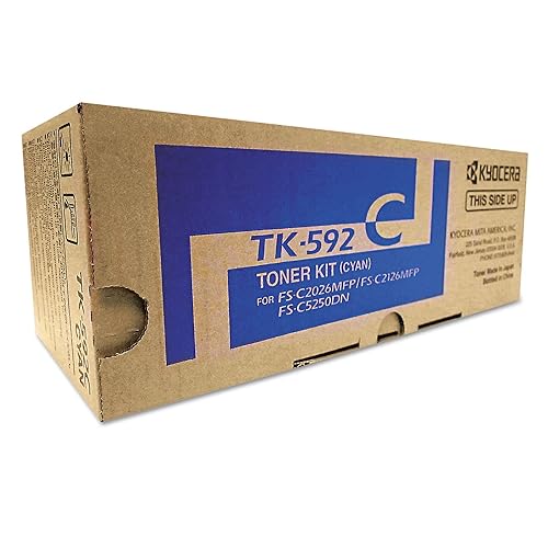 Kyocera TK-592C 1T02KVCUS0 FS-C2026 C2126 C2526 C2626 C5250 M6026 6526 P6026 Toner Cartridge (Cyan) in Retail Packaging