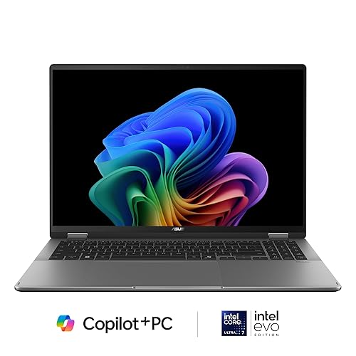 ASUS Vivobook 16 Flip Laptop, Copilot+ PC, 16” OLED 3K 120Hz Touch Display, Intel® Core™ Ultra 7 256V, Intel® Arc™ Graphics, 16GB Memory, 512GB SSD, Matte Gray, TP3607SA-DS74T OLED | Ultra 7