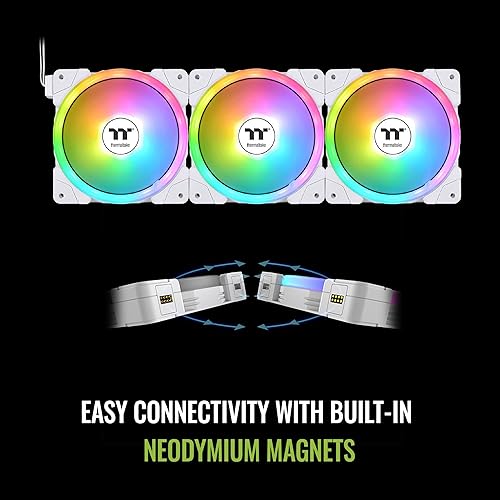 Thermaltake SWAFAN EX 12 ARGB PC Cooling Fan White, 3-Fan pcak, 500~2000 RPM, Magnetic Connection, Reversable Blades, sync with MB RGB Software, CL-F169-PL12SW-A
