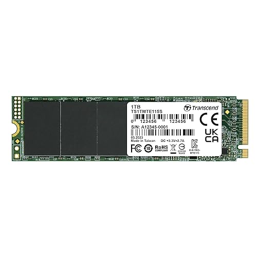 Transcend 1TB MTE115S NVMe Internal SSD - Gen3 x4 PCIe M.2 2280, Up to 3,200MB/s - TS1TMTE115S