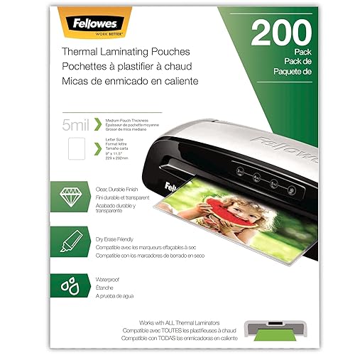 Fellowes Thermal Laminating Pouches, Letter, 5 mil, 200 Pack (5743601) 200 Pack Pouches